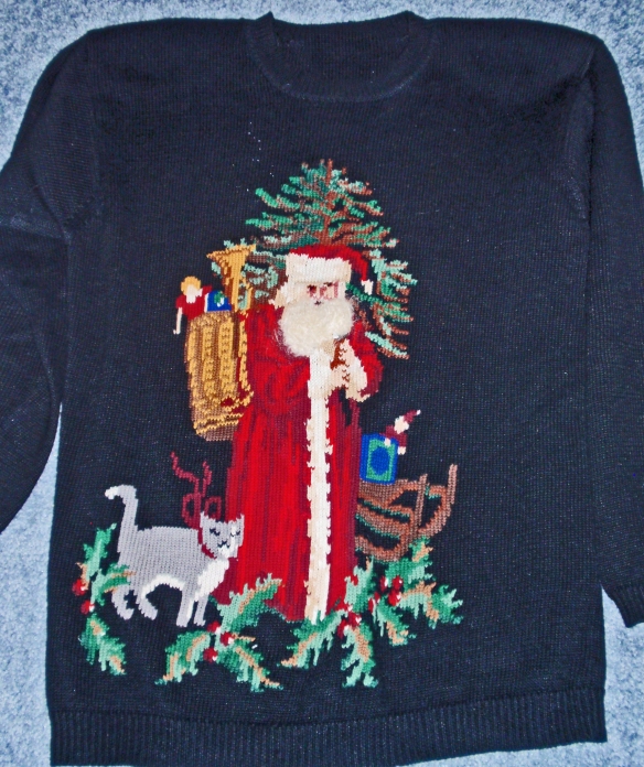 My favorite Santa sweater. Wonderful over velvet pants.