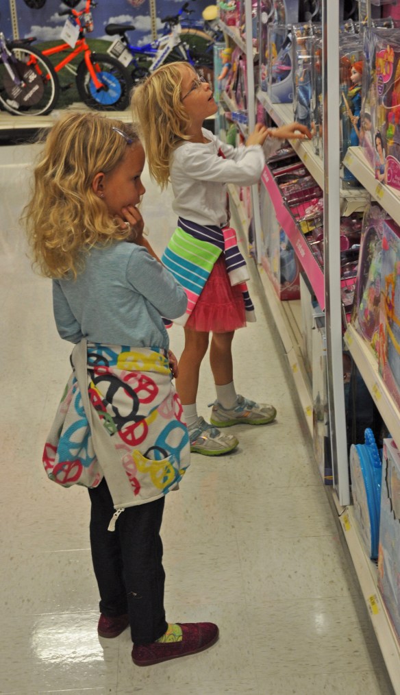 Granddaughters making shopping decisions.