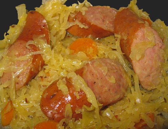 Just look at this! Sauerkraut and kielbasa! Doesn't get any better or smellier than this! Source: food.com